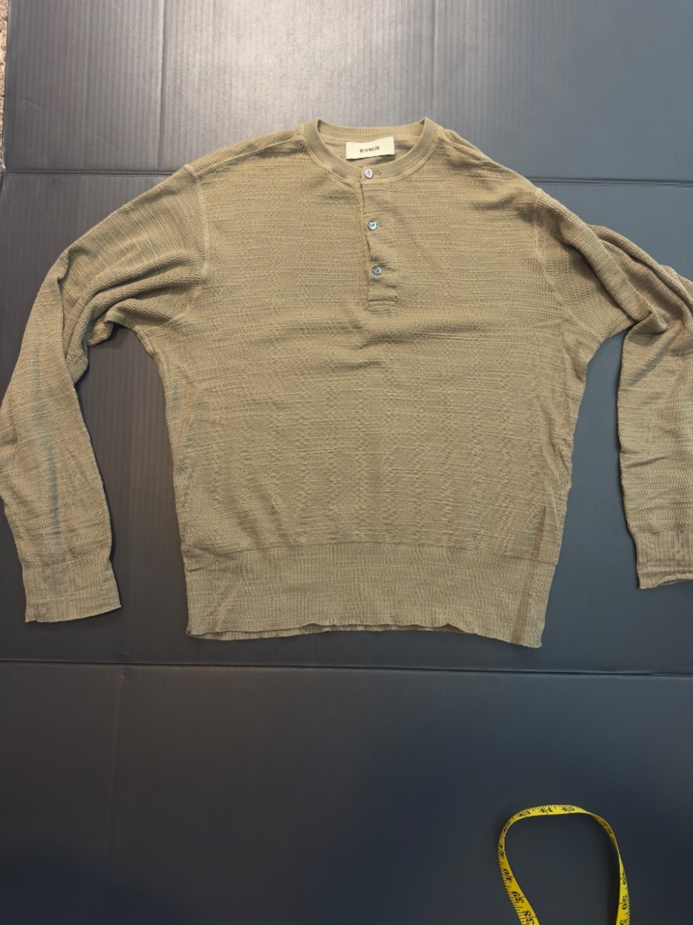Buck Mason Daybreak Knit Rower Bleached Olive Thermal Henley Men’s Medium